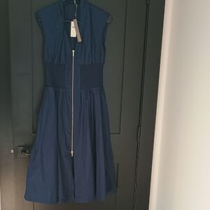 Anthropologie Navy Midi Dress with Gold Zipper